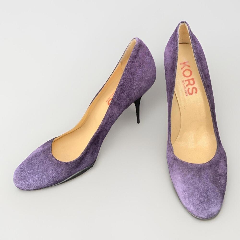 Michael Kors Genuine Suede Leather Purple Heels Pumps Sz 10 Womens
